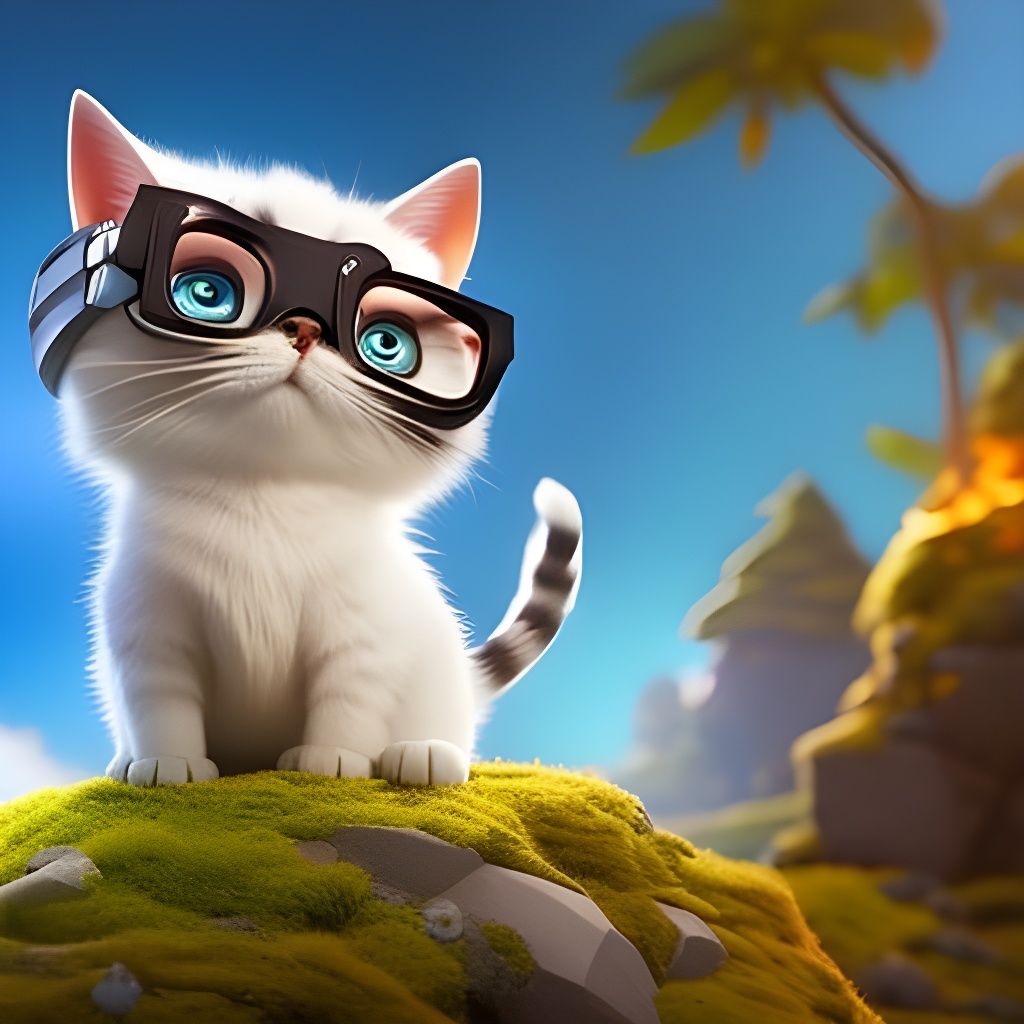 Adorable Chibi Kitten with Sunglasses in 3D