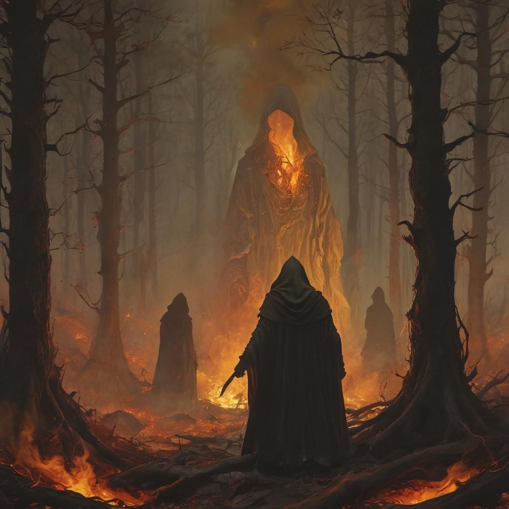 Eerie Fire Creature Rises in Dark Fantasy Illustration