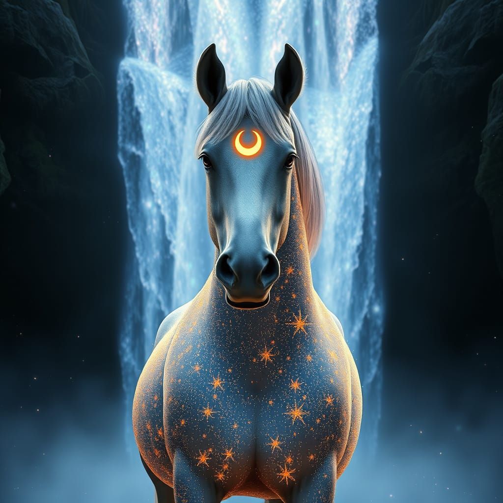 Stardust Horse at Iridescent Waterfall
