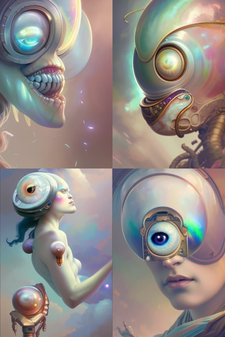 Pearl Eyeball Alien Portrait in Rococo Style