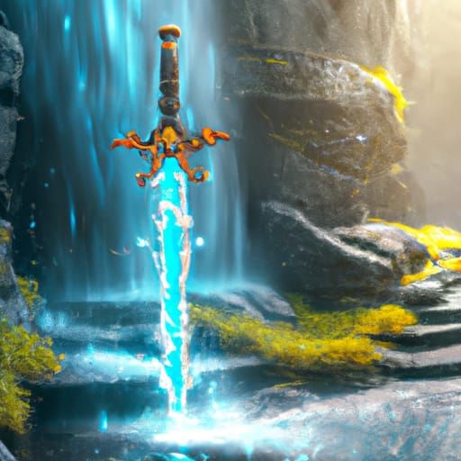 Epic Water Sword in 3D Game Cinematic Style