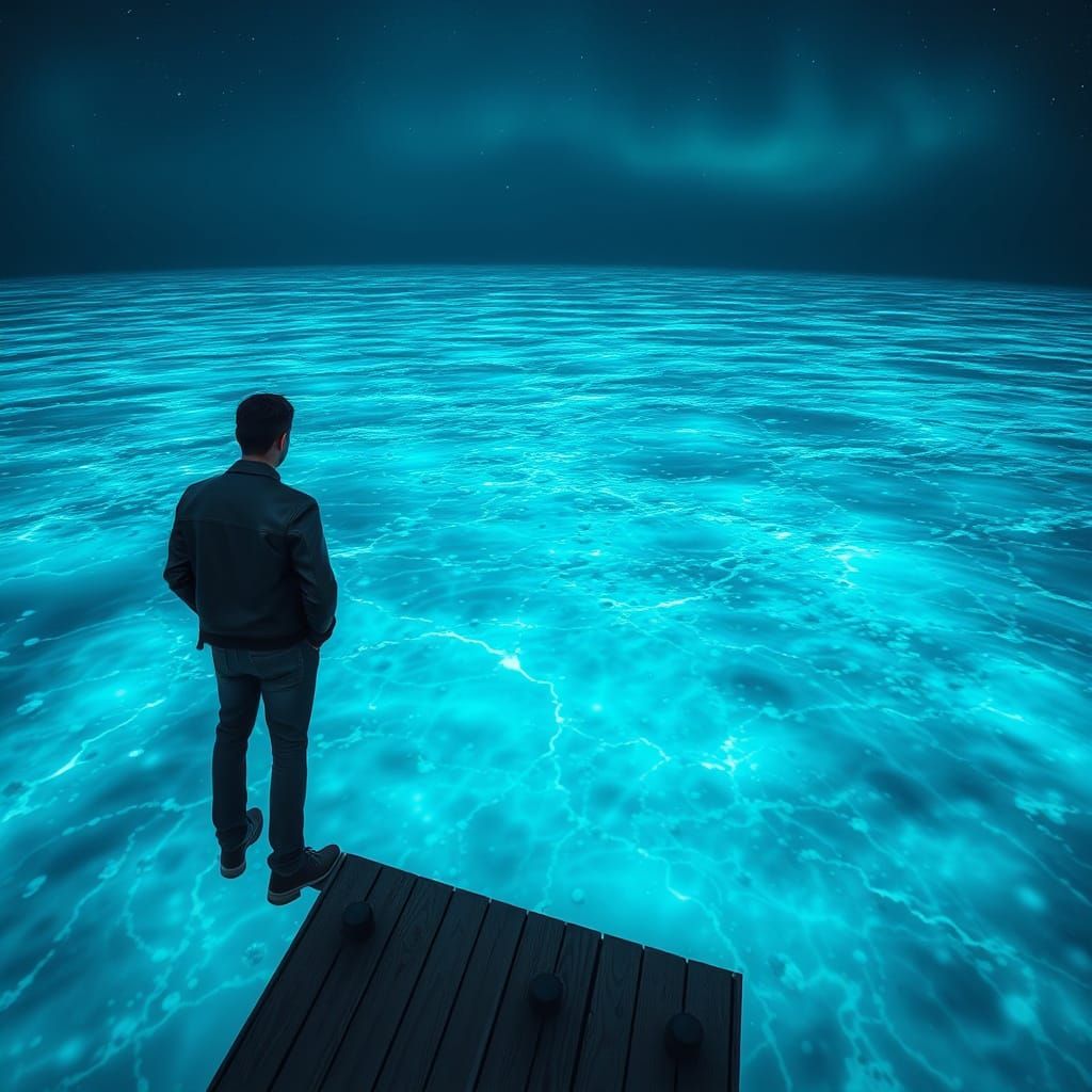 Bioluminescent Ocean Dreamscape at Night