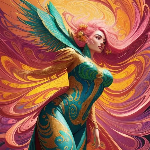 Dragon Peacock Woman in Fauvist Fantasy Art