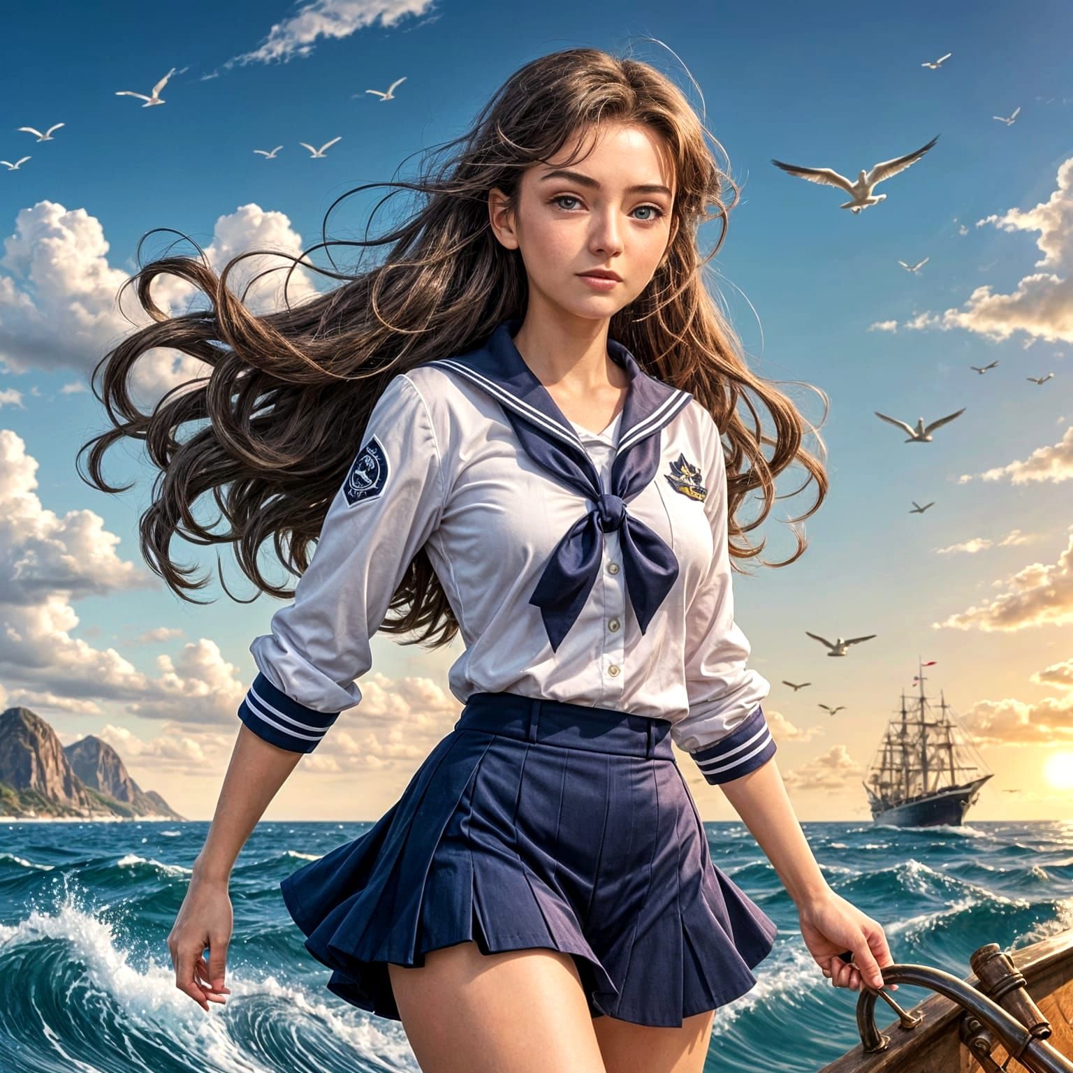 Vibrant Sailor Girl in Dynamic Pose