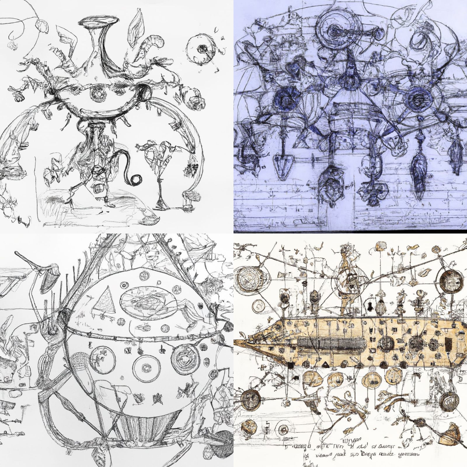Detailed Alien Musical Instrument in Baroque Sketch Style