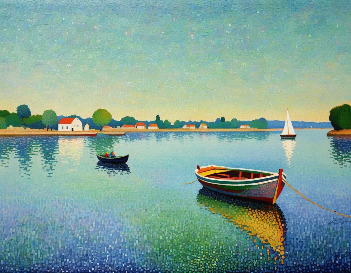 Seurat Style Pointillist Boat on Water