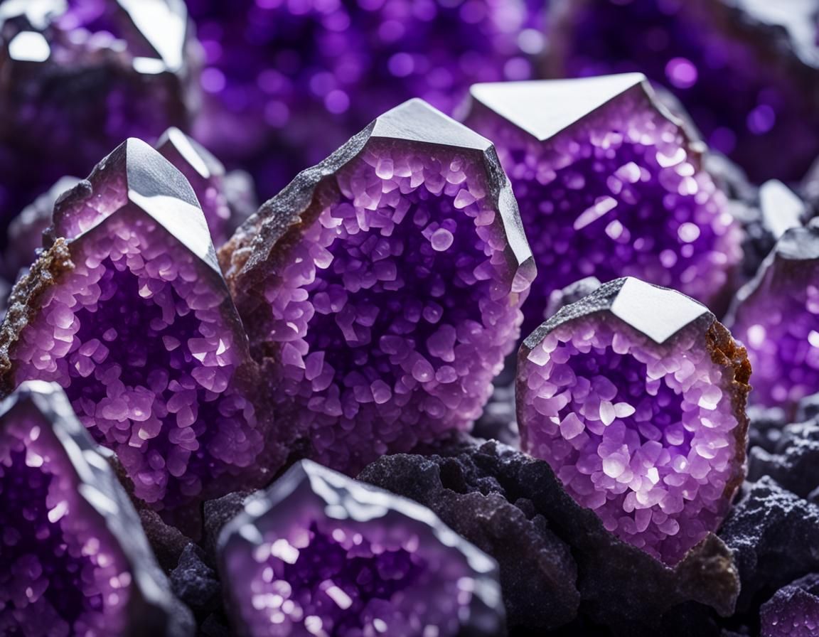 Brilliant Purple Quartz Crystal Geode Close-Up