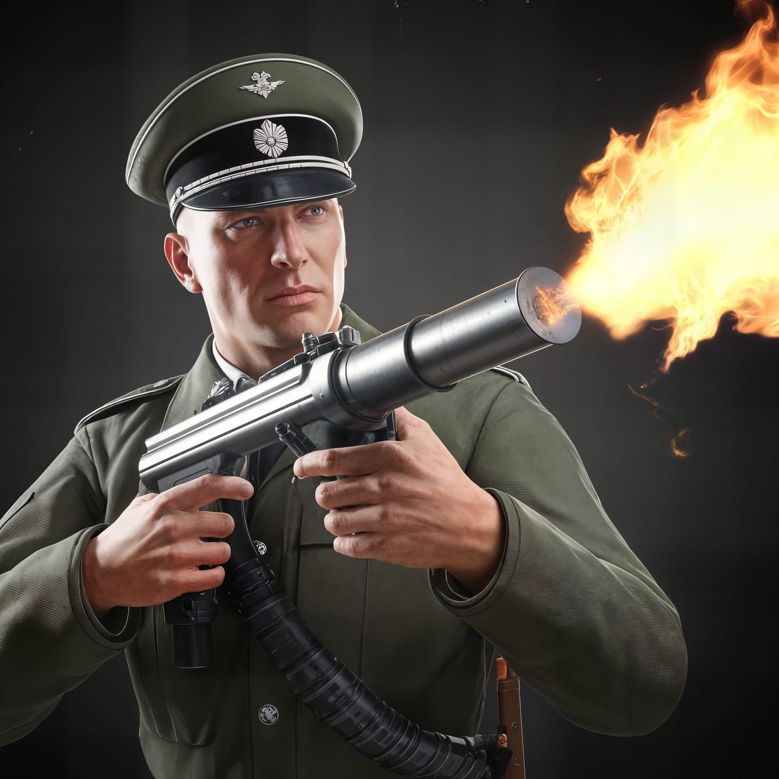 German Soldier Wields Hyper-Realistic Flamethrower