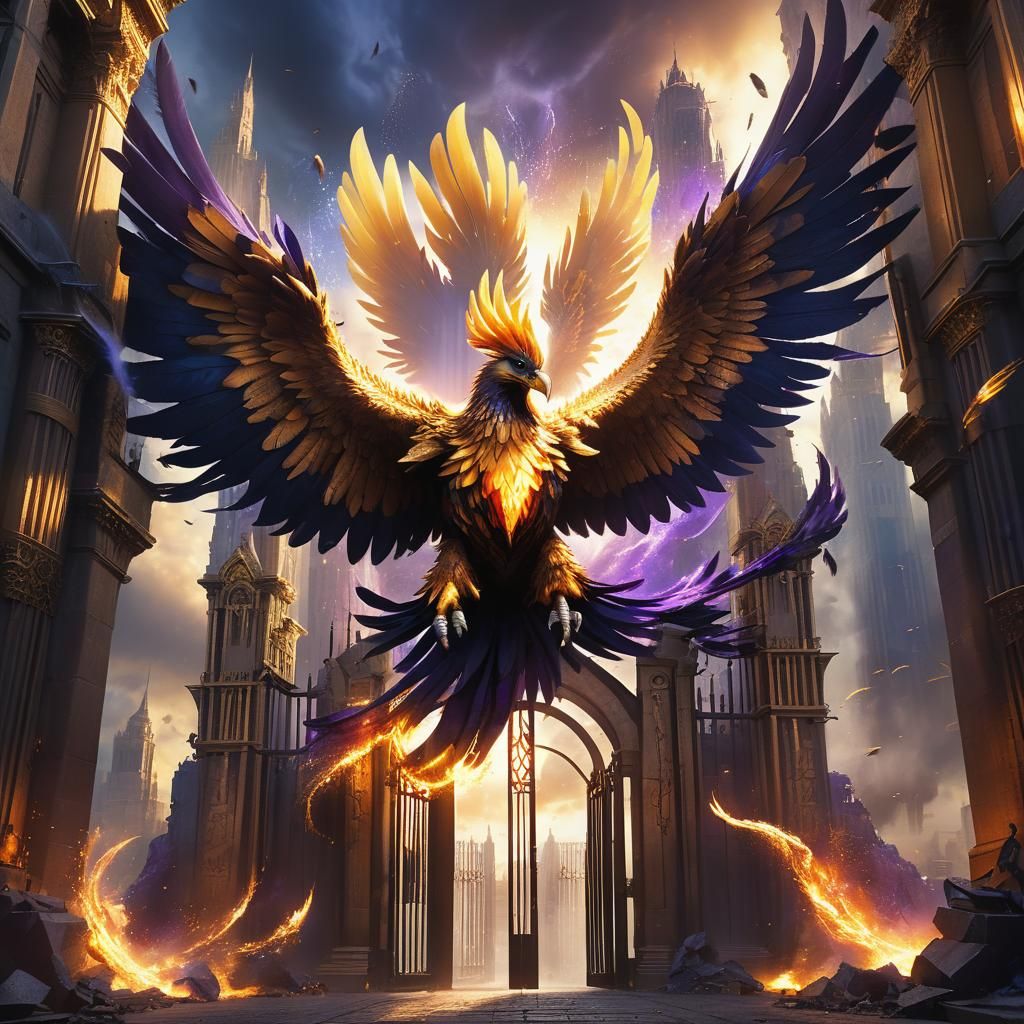 Fantastical Phoenix Rises in Deep Color Matte Painting