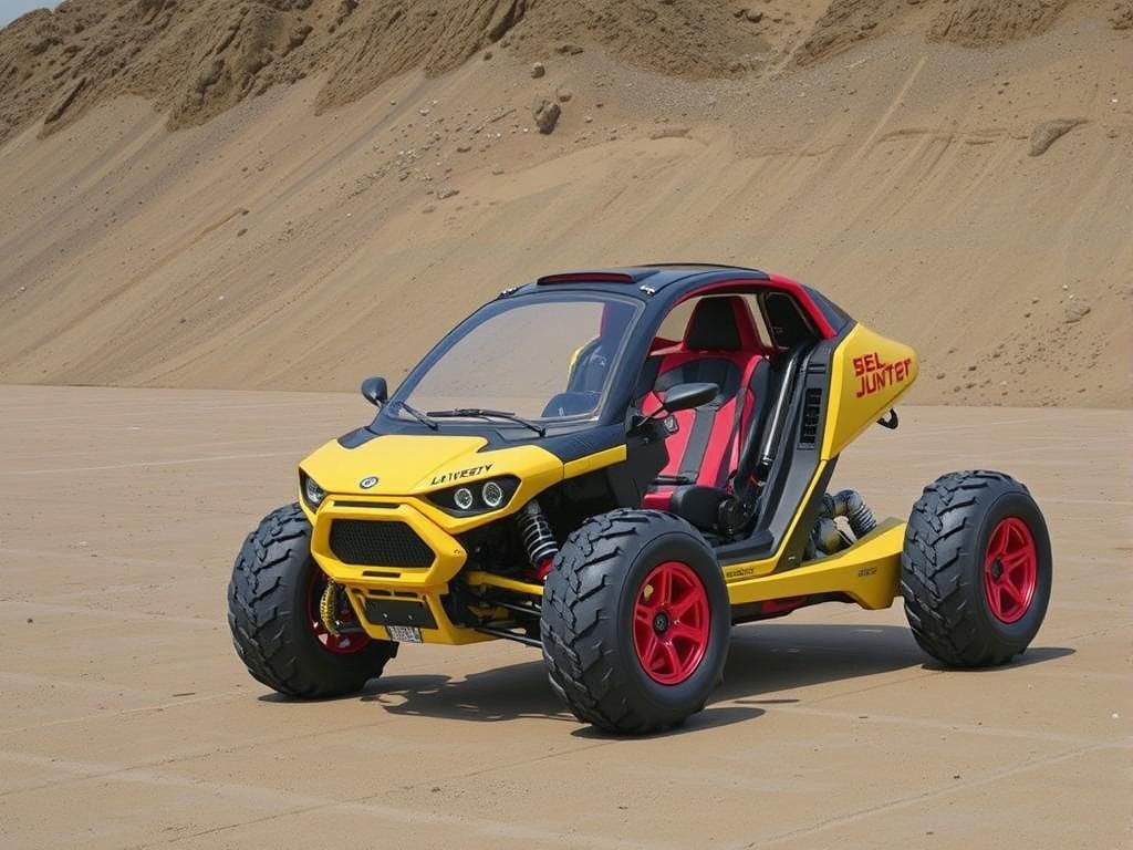 Futuristic Yellow Bubble Buggy with Japanese Logos