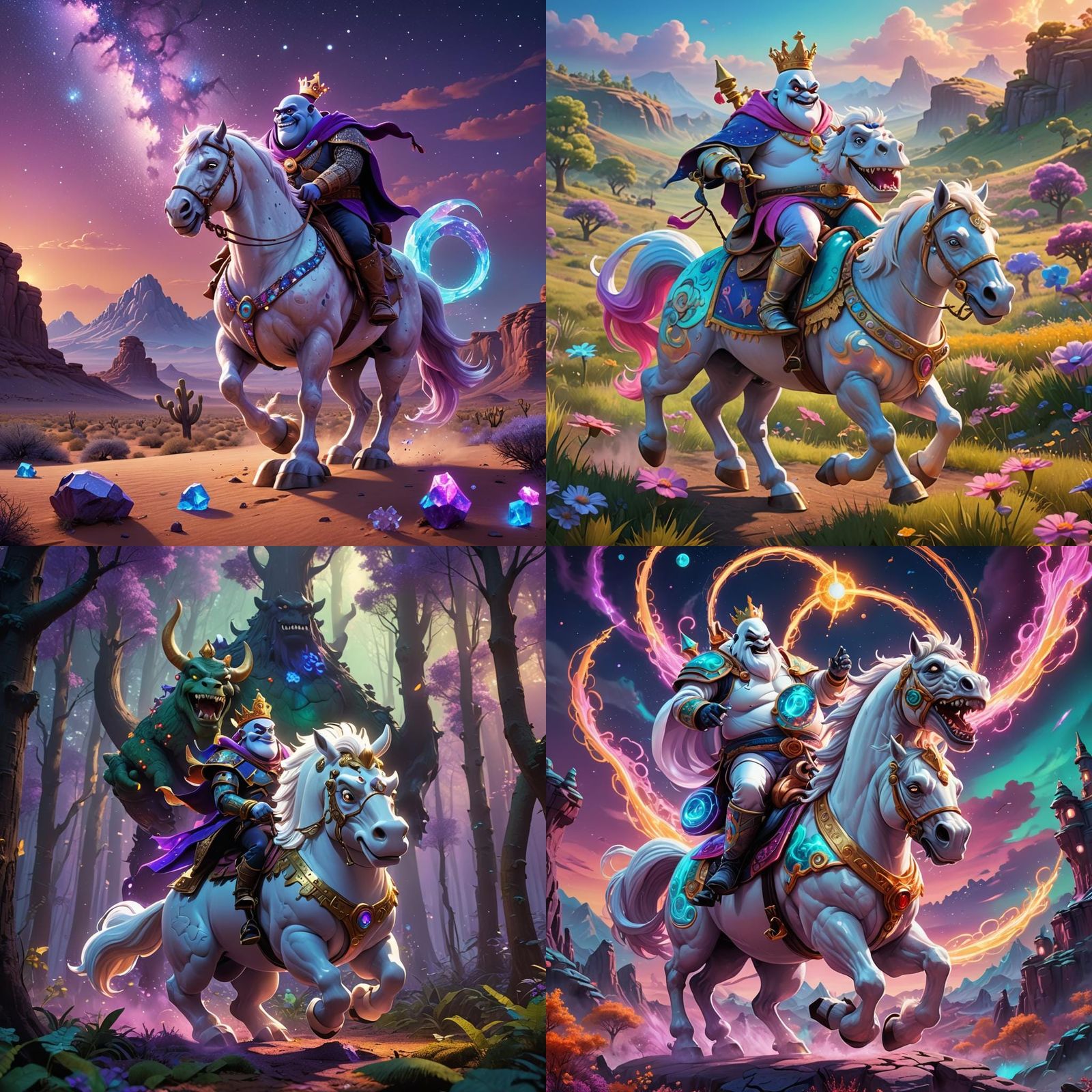 King Boo Rides Stallion in Magical Landscape as 3D Art