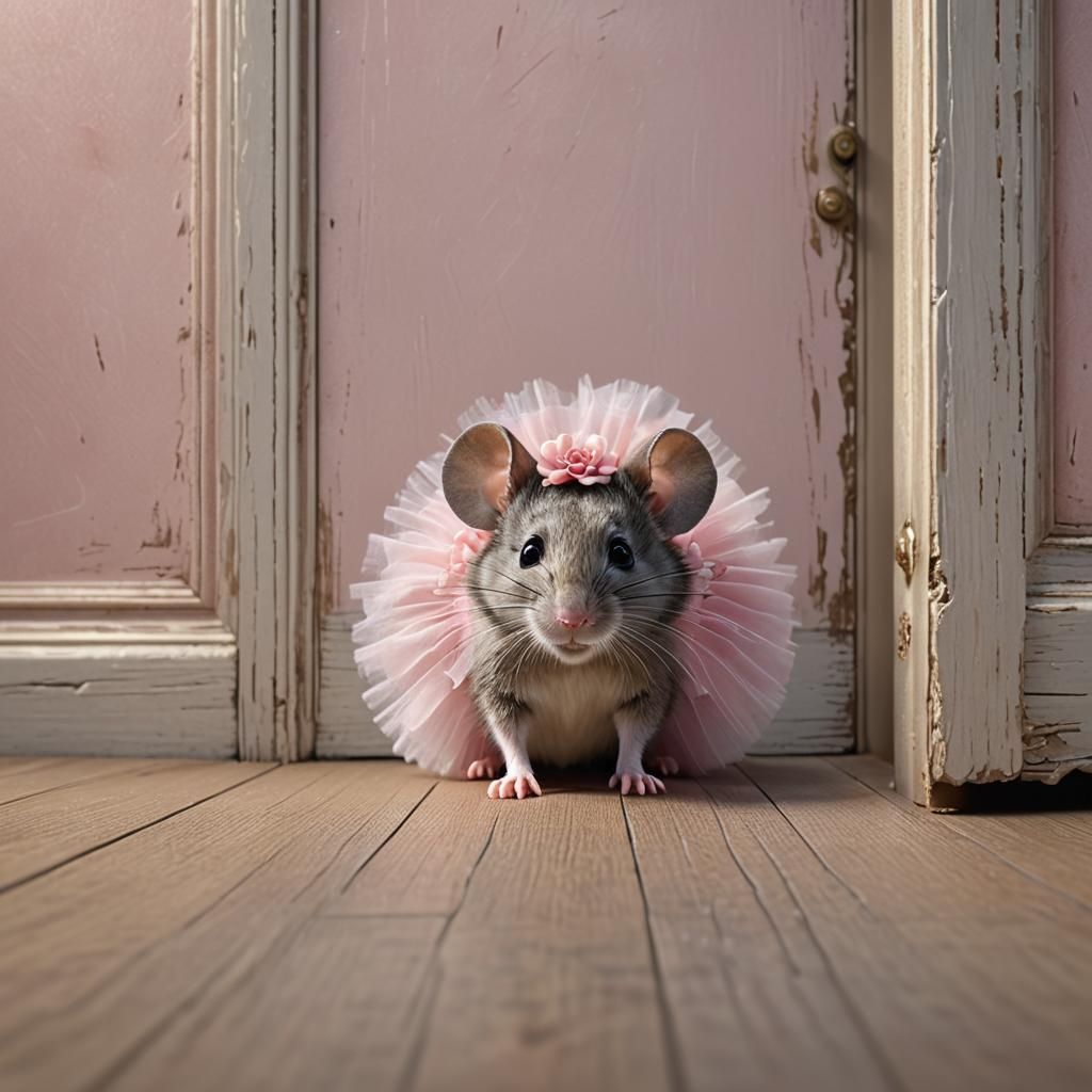 Mouse Peeks at Ballerina in Victorian Room