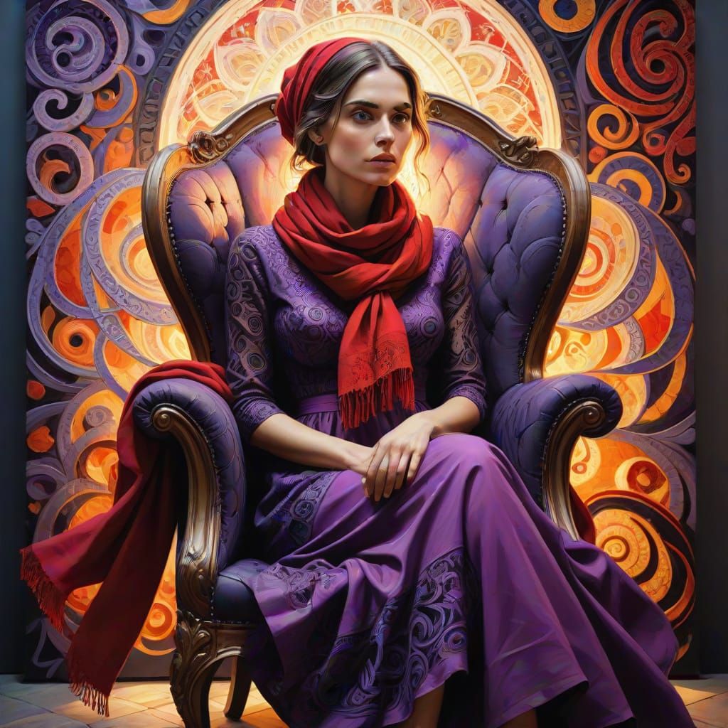 Expressionist Masterpiece: Woman in Vibrant Zentangle Realm