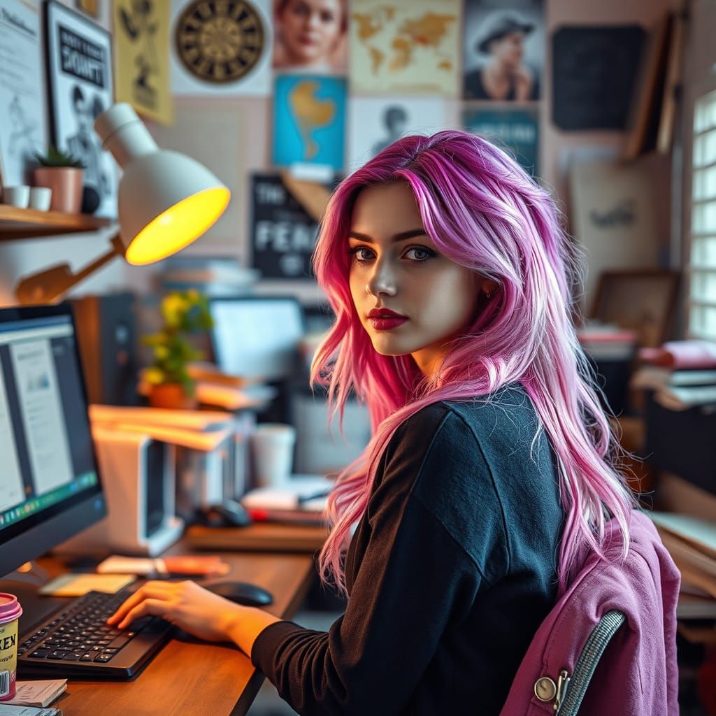 Woman Overwhelmed by Work: Surreal Digital Art