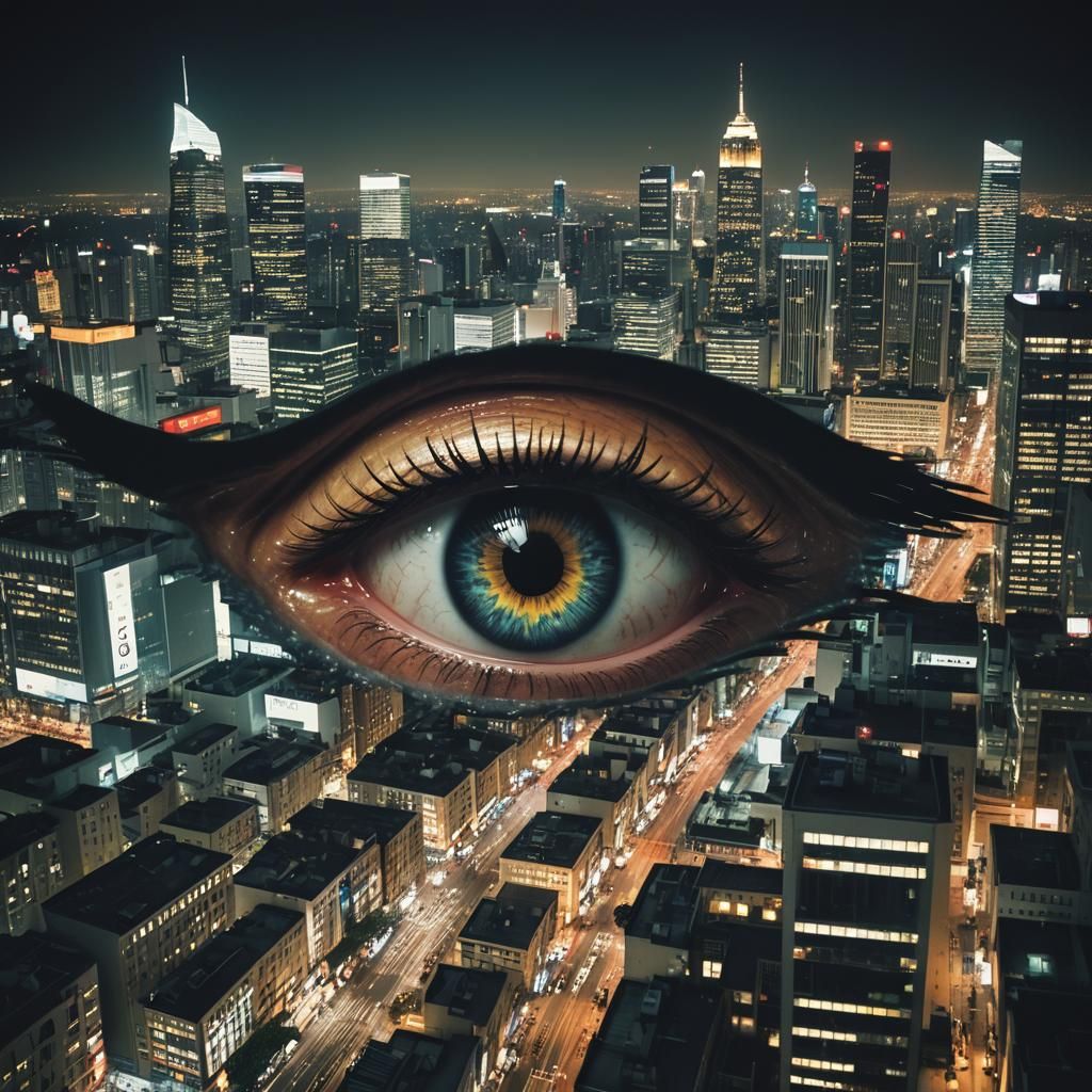 Eye Reflecting Busy City at Night: Cinematic Still
