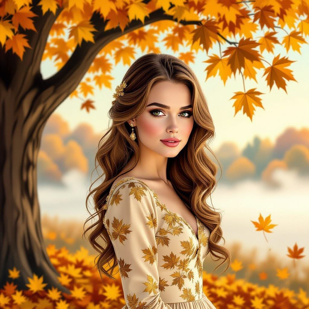 Keira Knightley in Autumn Golden Maple Forest