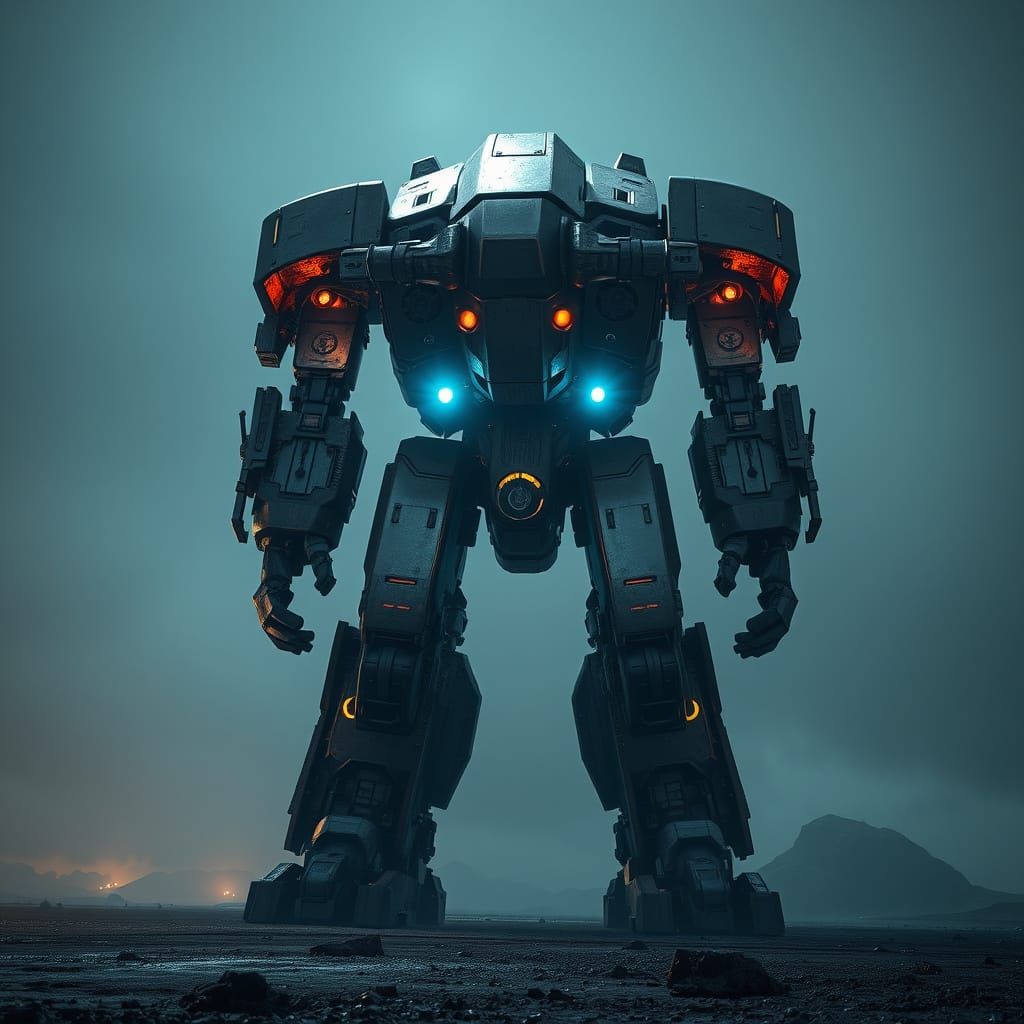 Towering Mech Dominates Futuristic Landscape