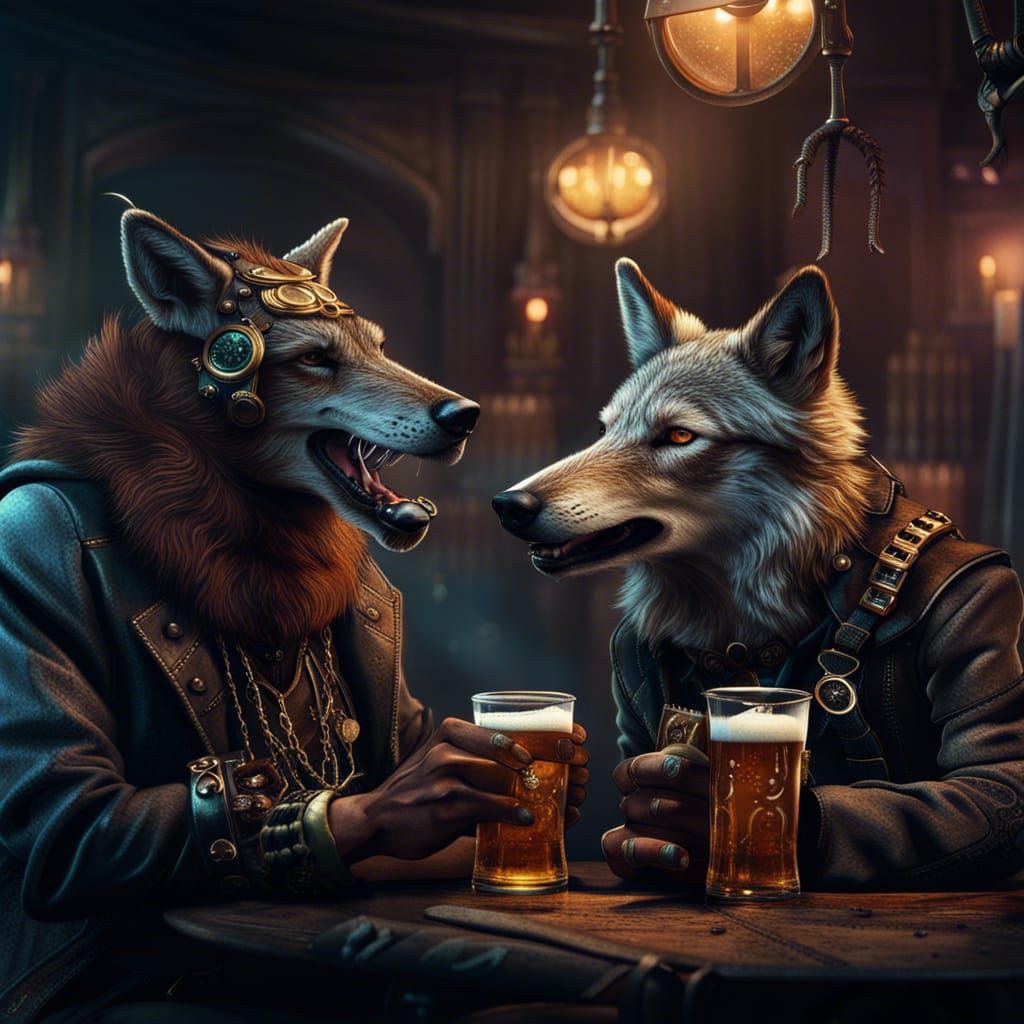 Steampunk Animals Toasting in Noir Setting