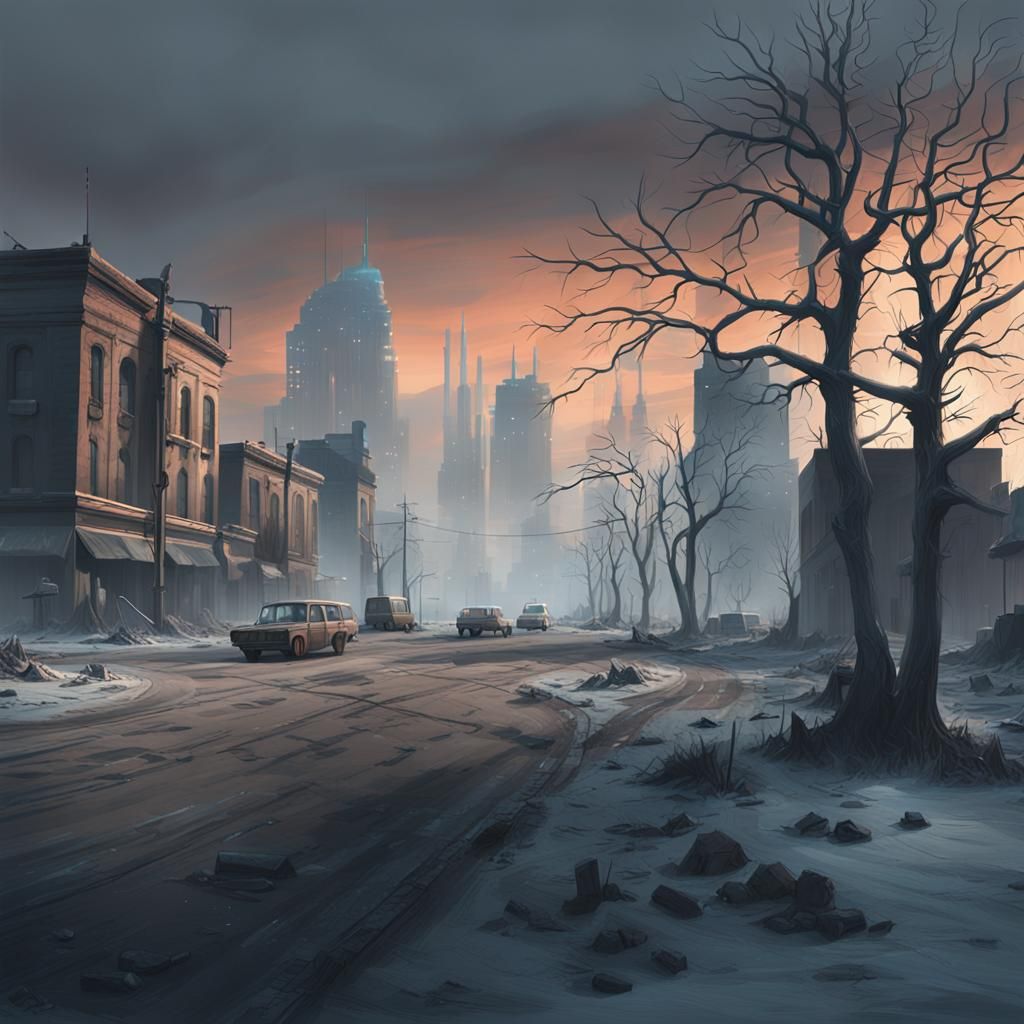 Epic Winter Cityscape in Dramatic Digital Art Style