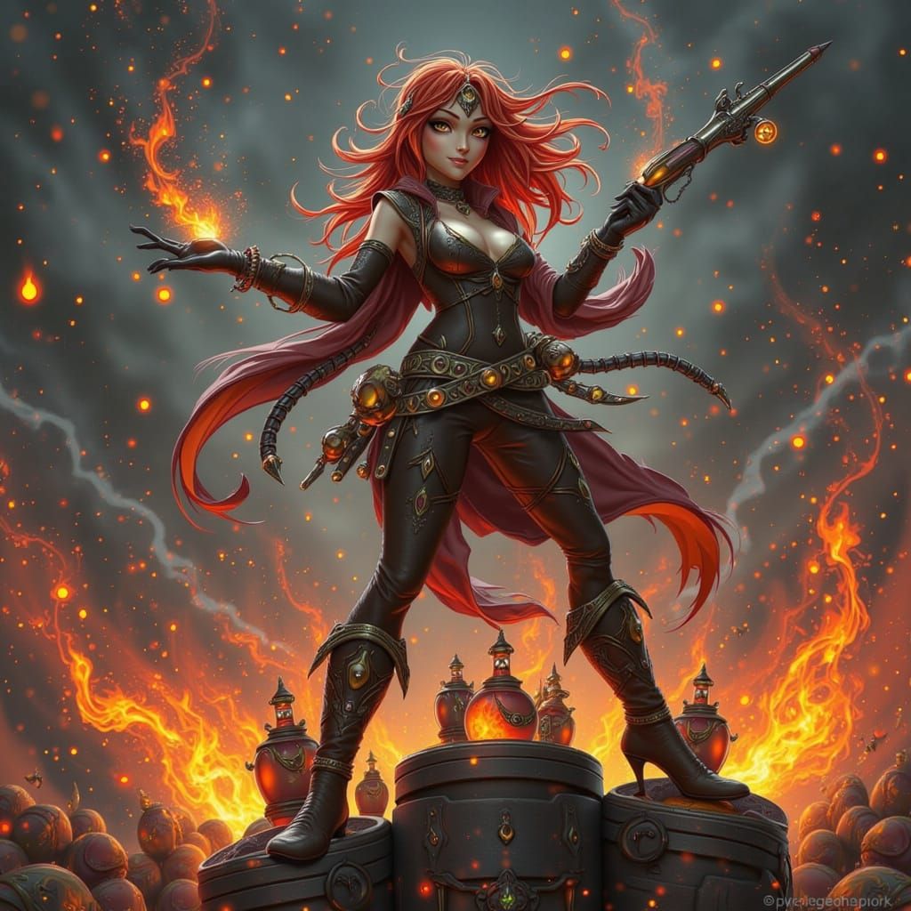 Gunpowder Alchemist on Smoldering Barrels