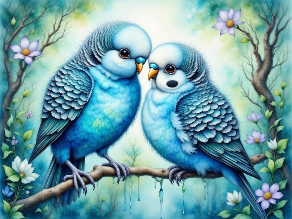 Whimsical Turquoise Budgerigar in Mystical Forest