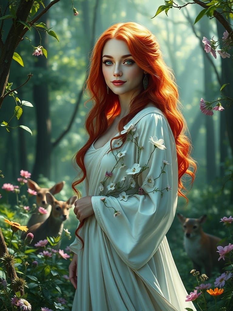 Earth Goddess Gaia in a Vibrant Forest Paradise