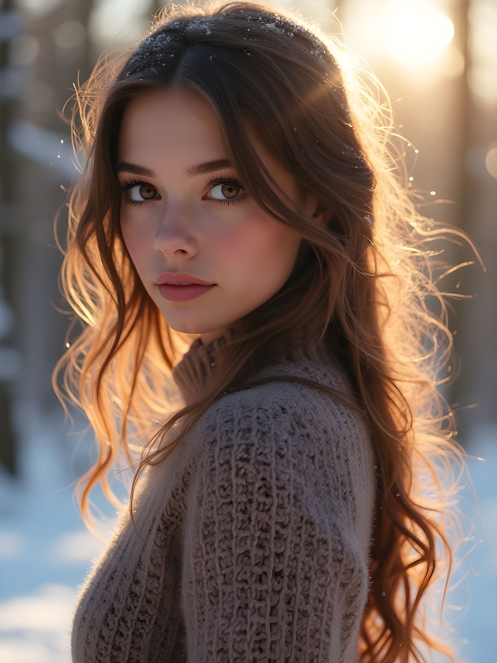 Dreamy Portrait of Woman in Knitted Dress