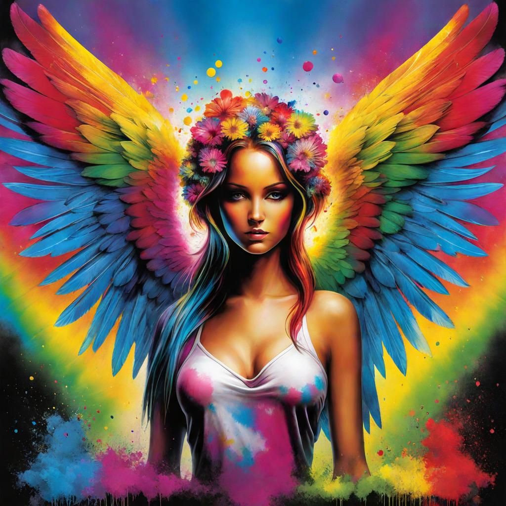 Tie Dye Angel in Pop Art Style