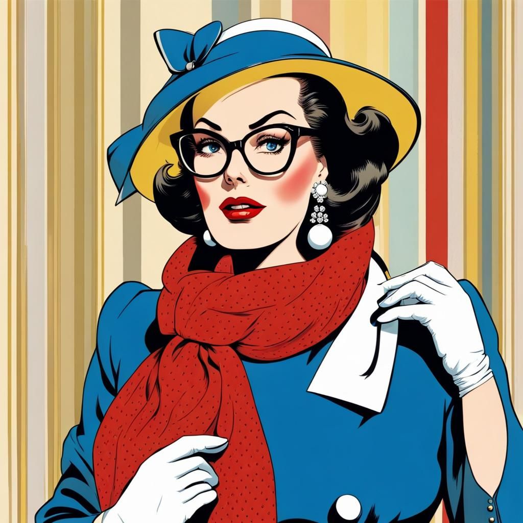 Retro Socialite in Ligne Claire Comic Style