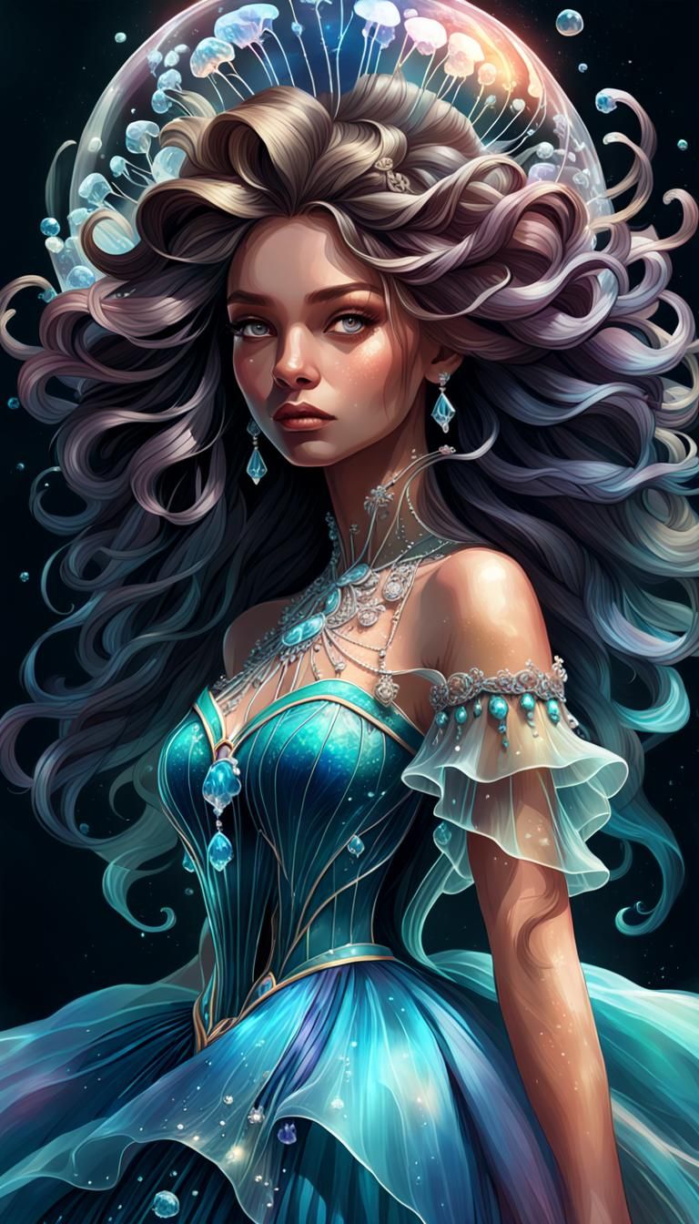 Jellyfish Gown Portrait in Hyperdetailed Style