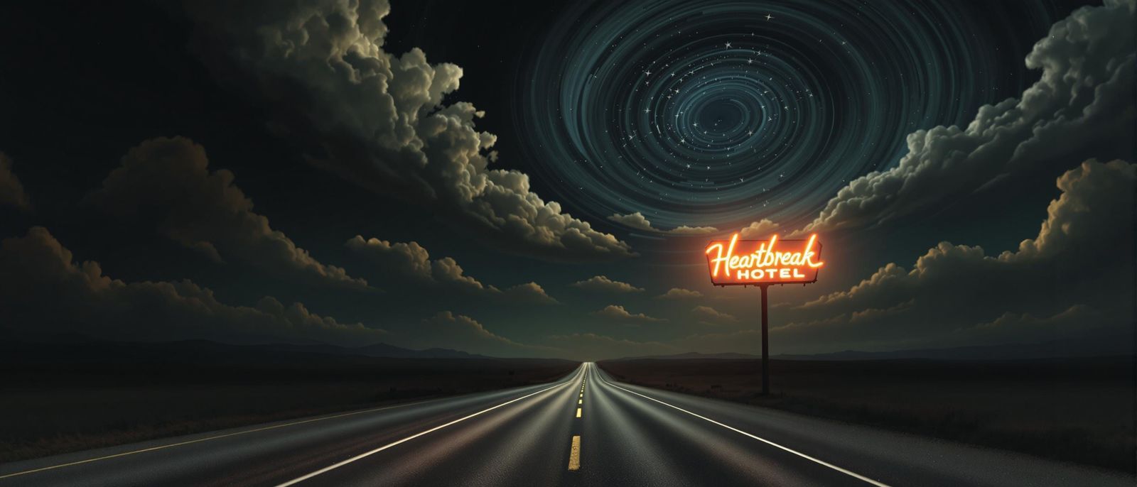 Surreal Heartbreak Hotel on Deserted Highway