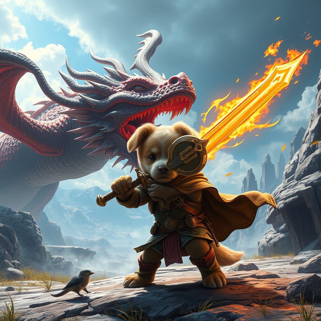 Epic Sword-Fighting Scene of Fearless Puppy vs. Majestic Dra...