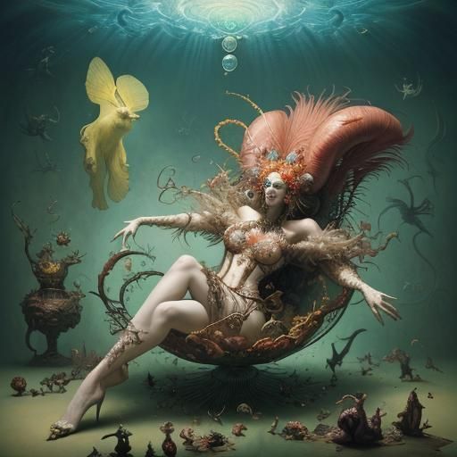 Surreal Underwater Cryptids in Rococo Style