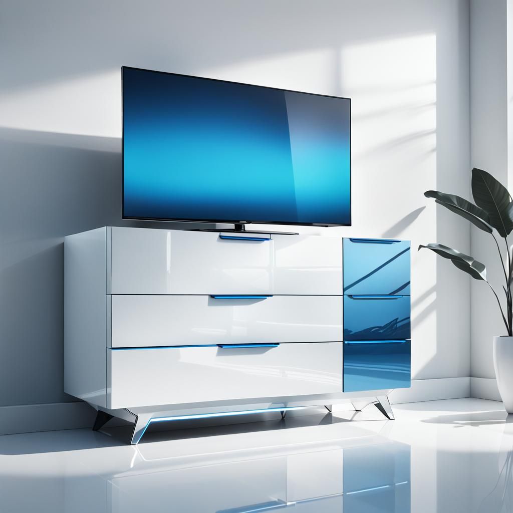 Sleek Minimalist TV Cabinet in Blue and White
