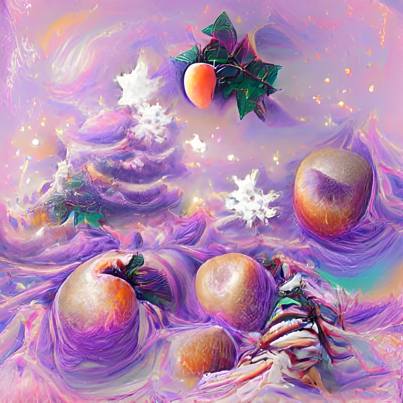 Vibrant Cosmic Christmas Wonderland with Peachy Delights
