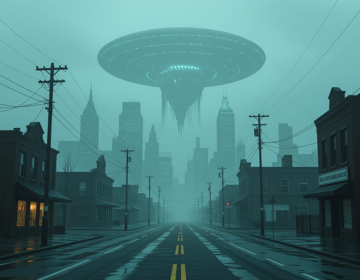 Desolate Metropolis Under Alien Skies