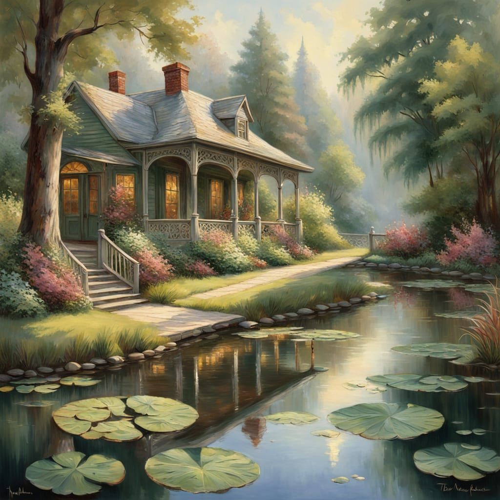 Cafe Scene with Golden Light in Impressionist Style