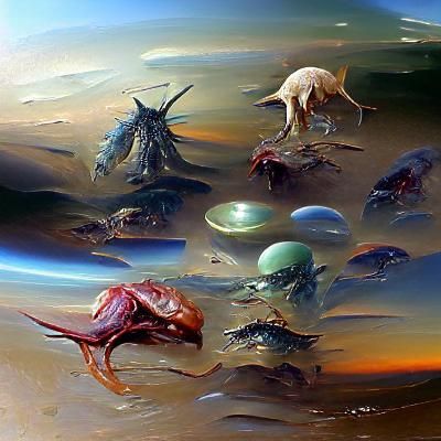 Alien Creatures on an Alien Planet: Oil Painting