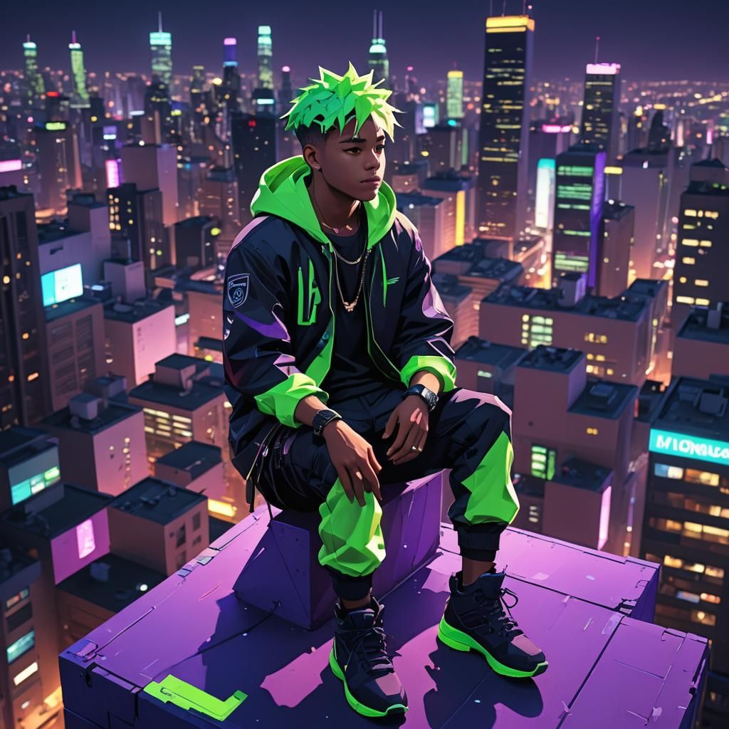 XXXTentacion on Rooftop in Low-Poly Anime Style