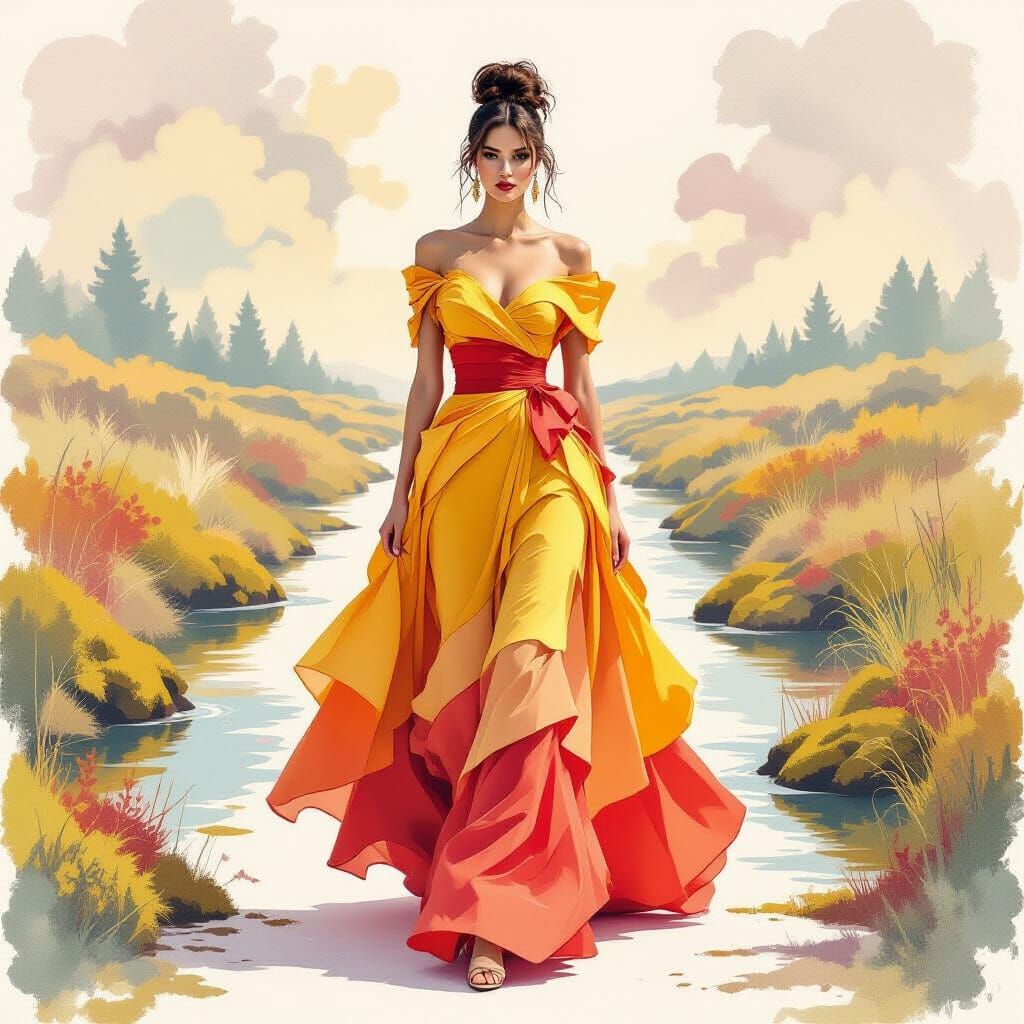 Haute Couture Fashionista in Dreamy Scandinavian Landscape