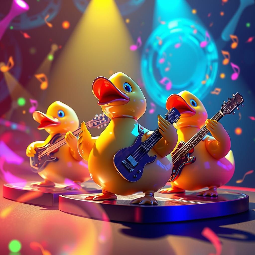 Surreal Anime Rubber Duckies Rock Out in Electrifying 3D