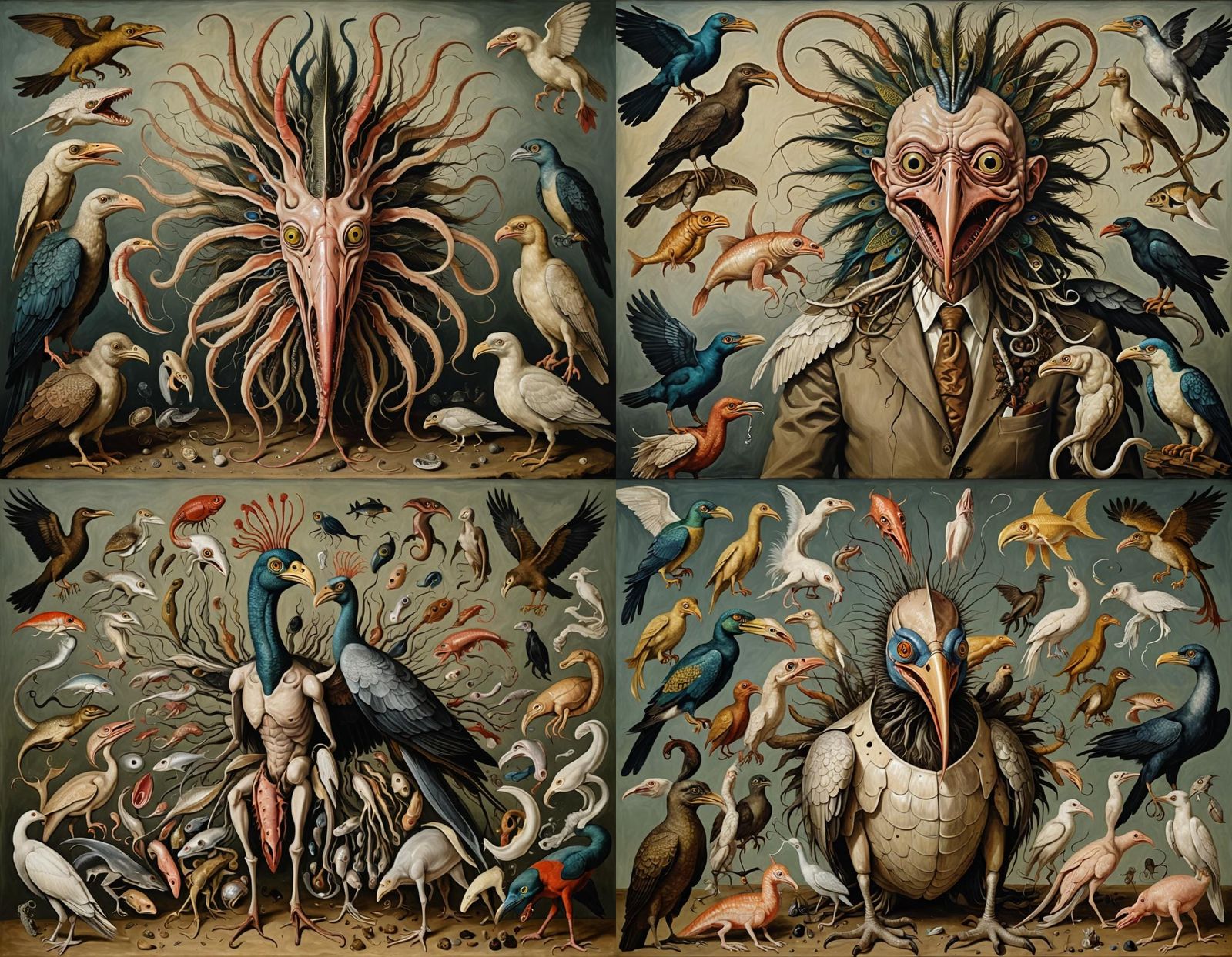 Surreal Hybrid Creature in Bosch and Freud Style