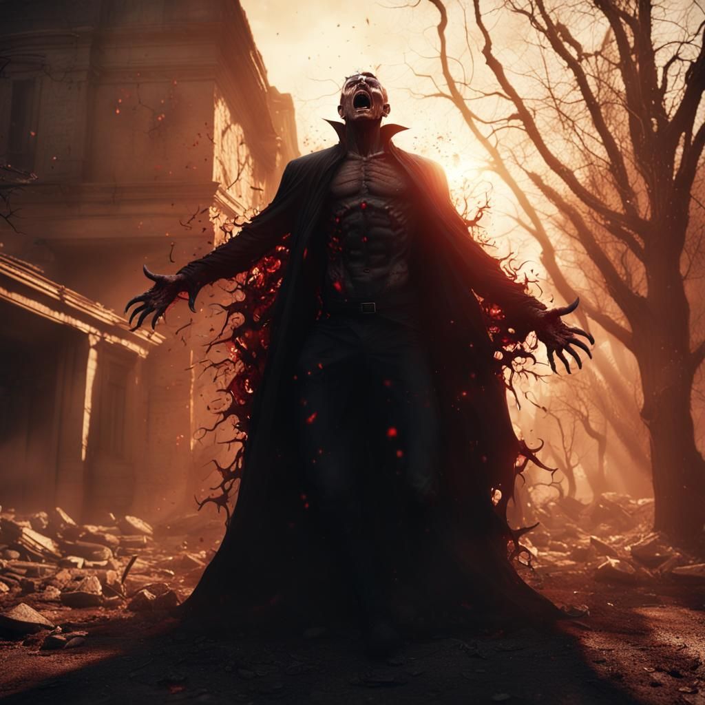 Terrified Vampire Disintegrating in Sunlight: Hyperreal Matt...