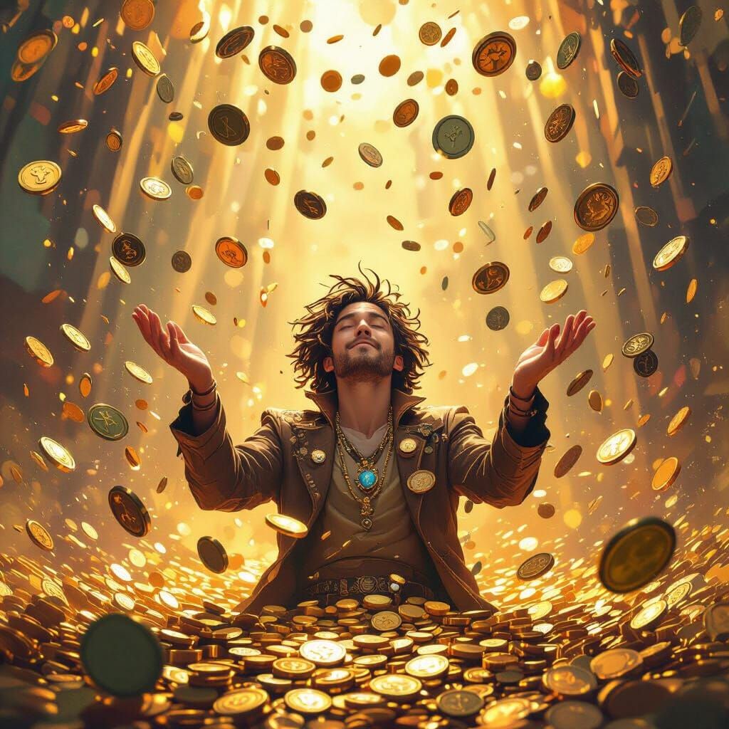 Dream of Fortune: Person in Whirlwind of Gold and Jewels