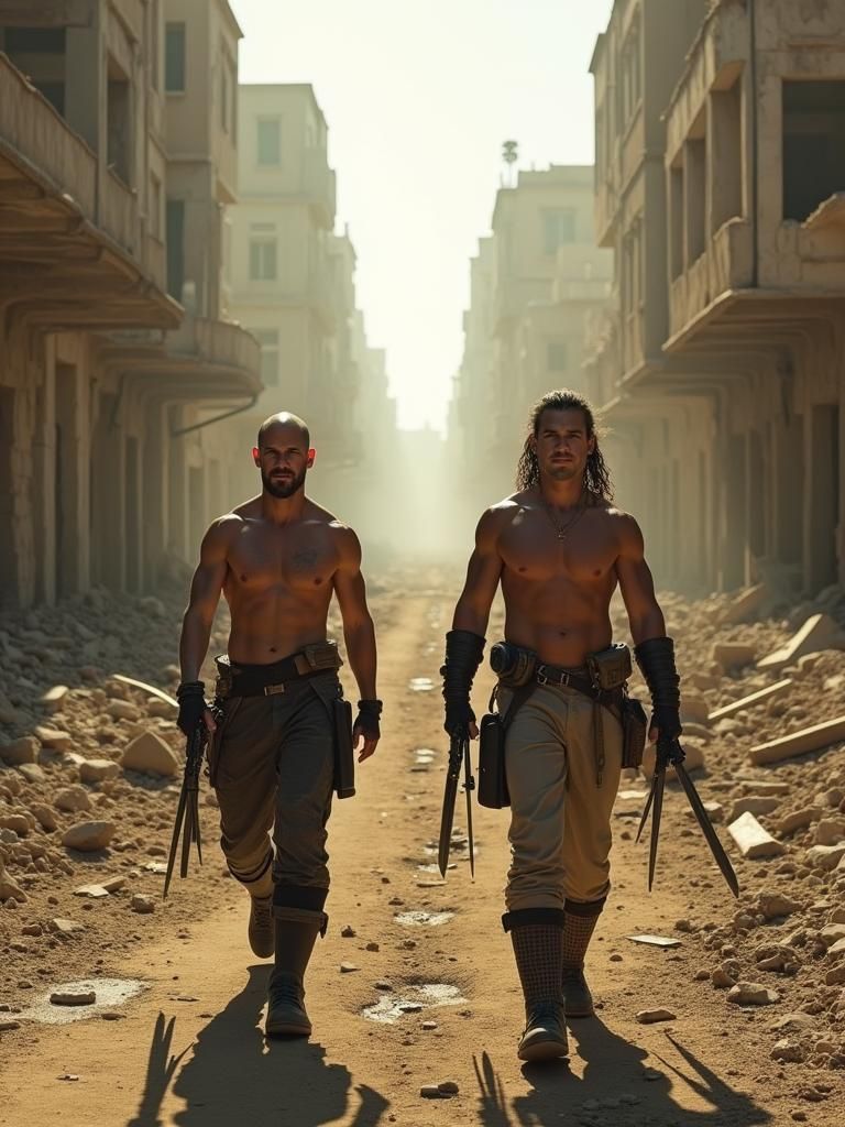 Warriors in Desolate Cityscape: Cinematic Post-Apocalyptic S...