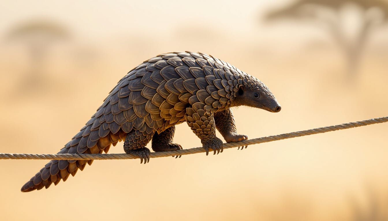 Pangolin Walks Tightrope Over Savannah in Hyperrealistic HDR