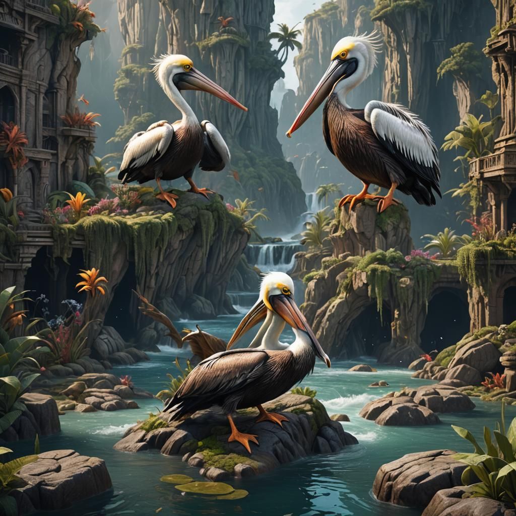 Detailed Pelican Matte Painting in Deep Color