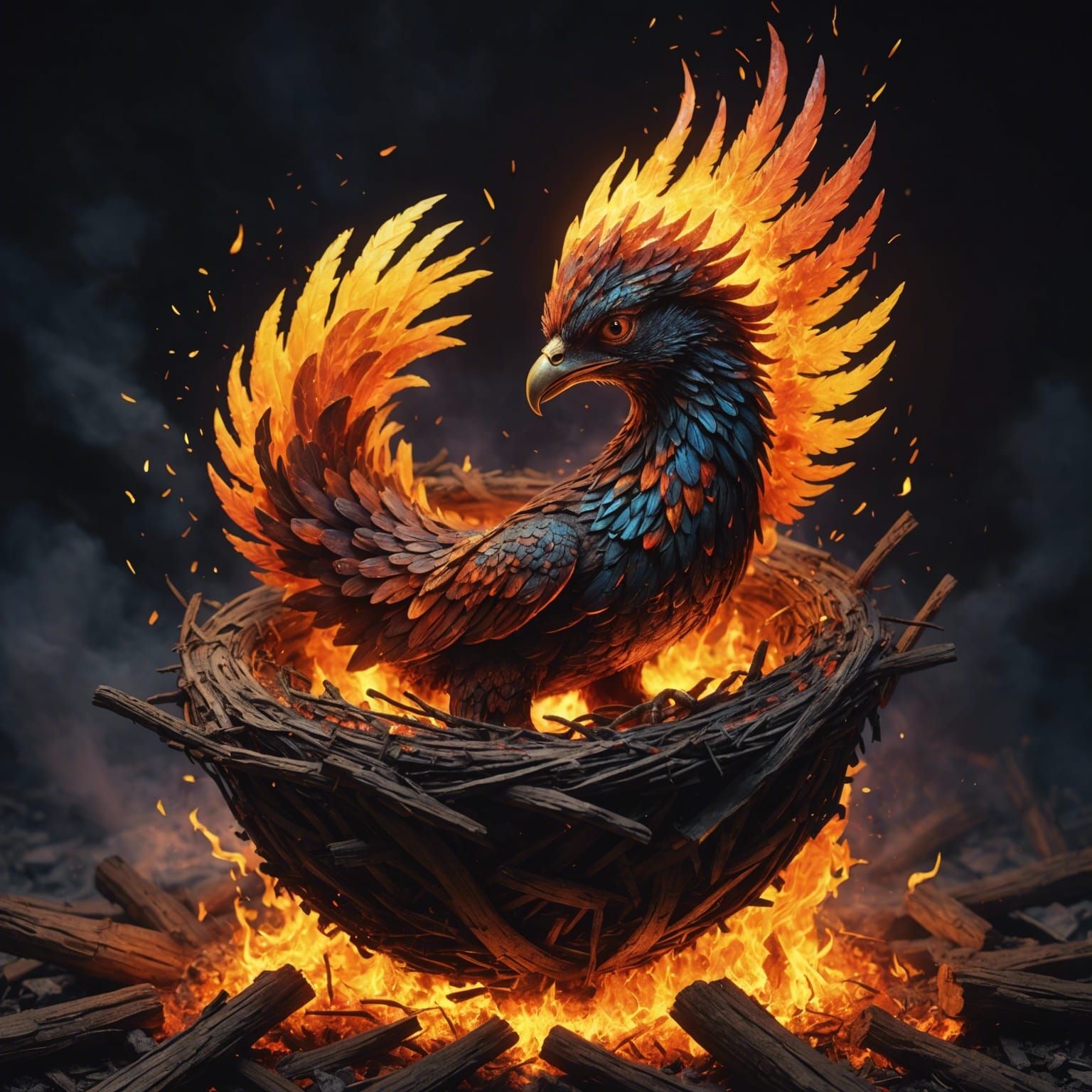 Baby Phoenix Rising: Hyperrealistic Splash Art