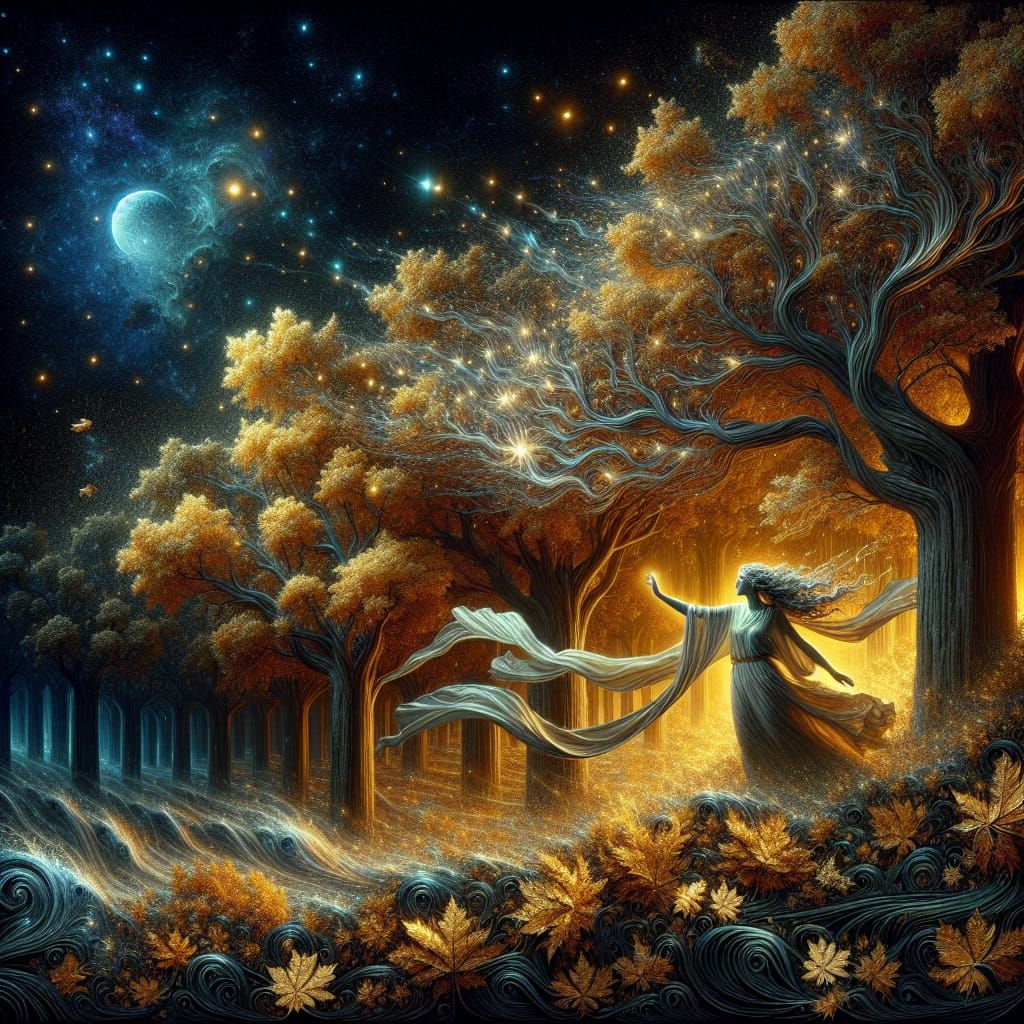 Autumn Forest Digital Matte Painting with Grecian Woman