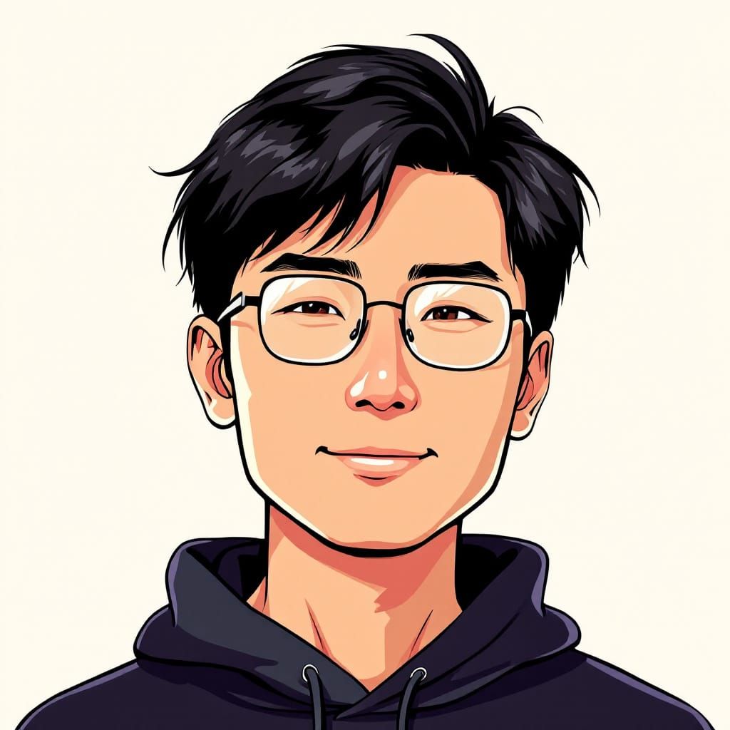 Asian Man Portrait in Studio Ghibli Cartoon Style